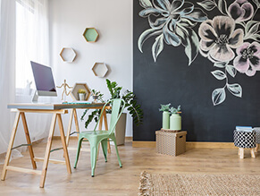 Study with a chalkboard feature wall